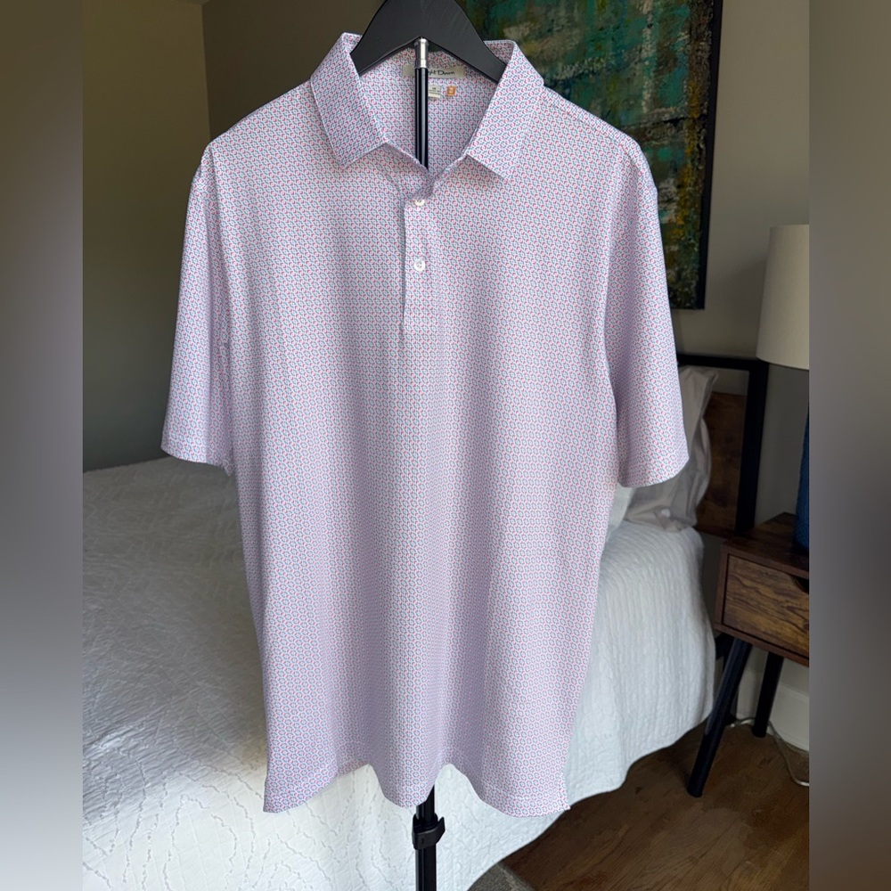 Classic White and Pink Patterned Polo Shirt